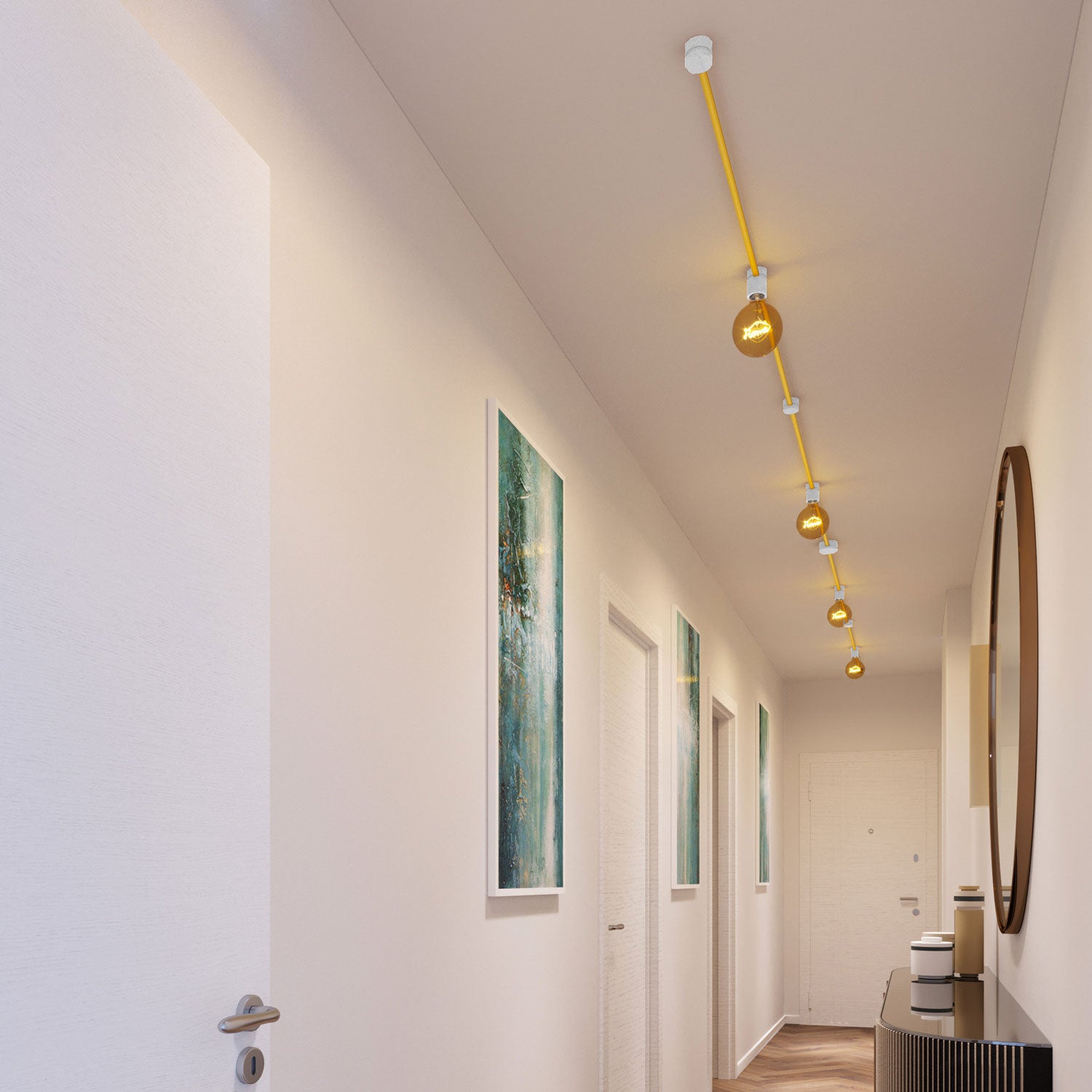 Sistema Filé Symmetric Kit - con cavo CM10 di 5 m per catenaria e 9 componenti in legno verniciato bianco per interni