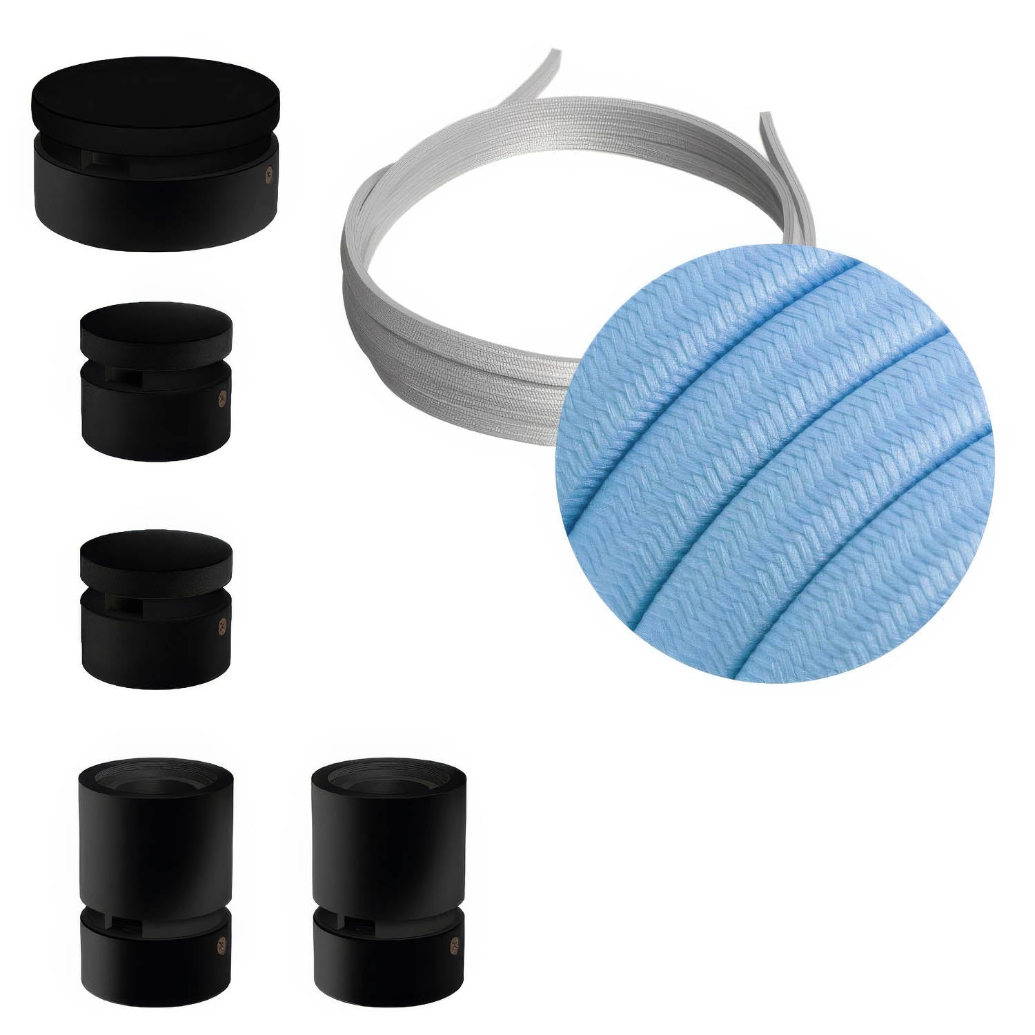 Sistema Filé Wiggle Kit - con cavo CM17 di 3 m per catenaria e 5 componenti in legno verniciato nero per interni