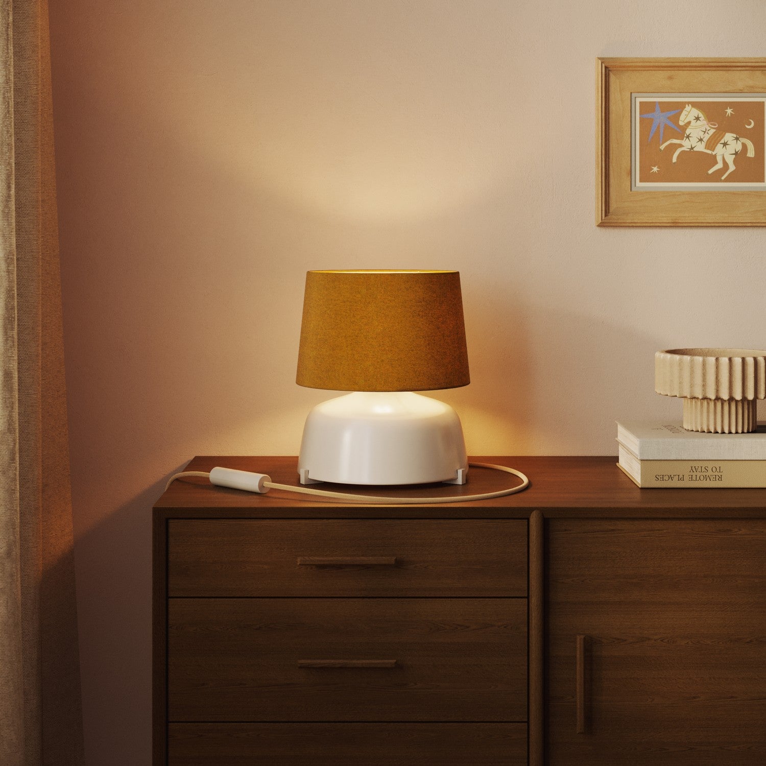 Paralume Athena con attacco E27 per lampada da tavolo o da terra - Made in Italy - Lana Senape