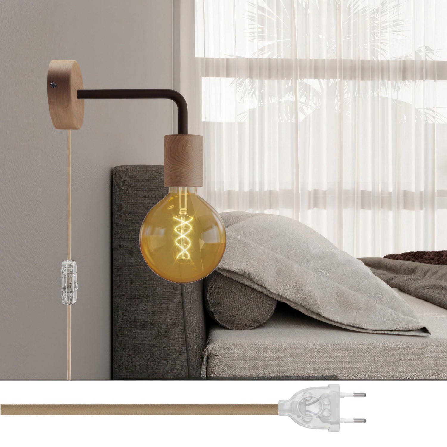 Lampe Spostaluce en bois avec extension courbée