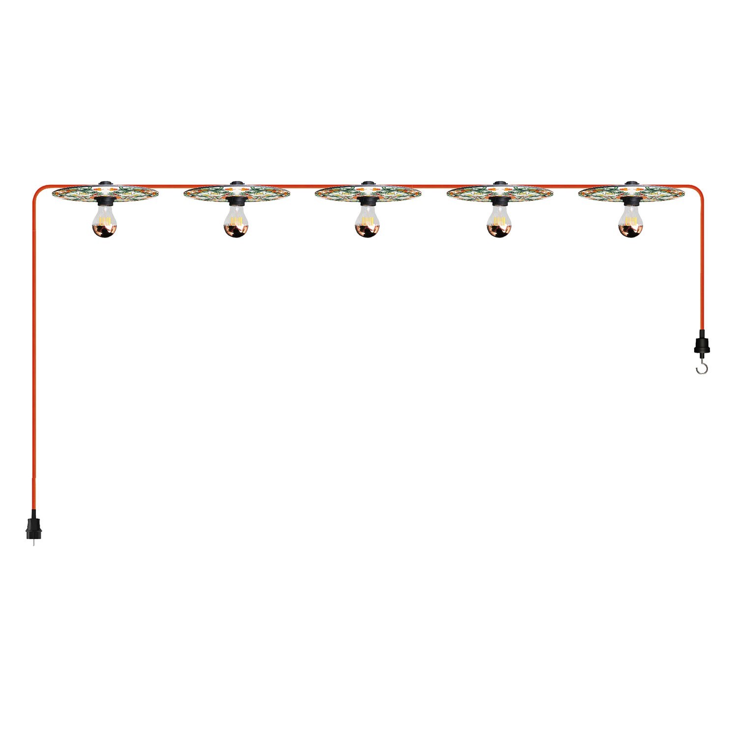 Guirlande lumineuse Système Lumet 'Majoliques' 7,5 m avec câble textile, 5 douilles et abat-jour, crochet et fiche noire