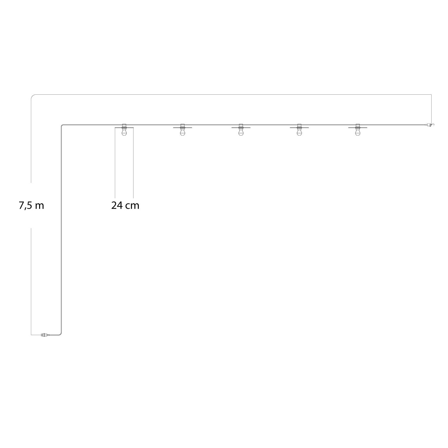 Guirlande lumineuse Système Lumet 'Majoliques' 7,5 m avec câble textile, 5 douilles et abat-jour, crochet et fiche noire