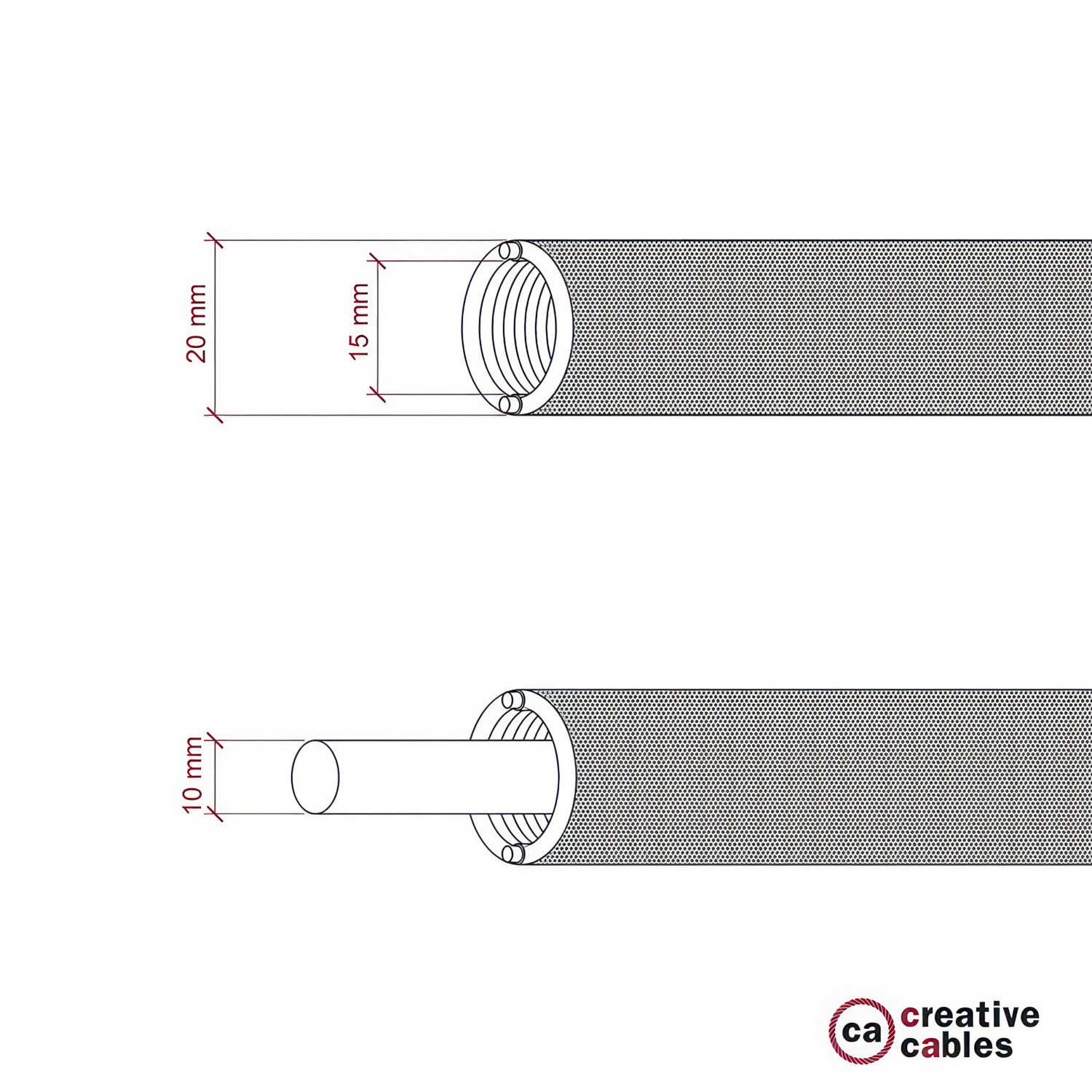 Creative-Tube, tube flexible avec revêtement tissu Effet Soie Blanc RM01, diamètre 20 mm