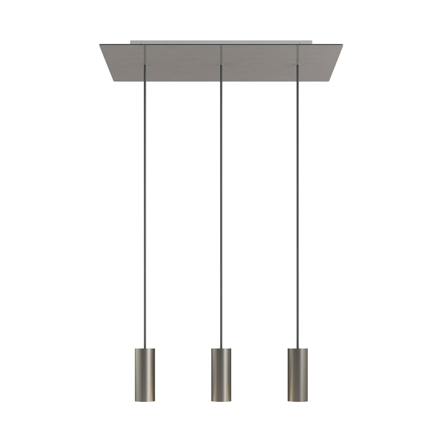 3 lichts-hanglamp voorzien van XXL rechthoekige Rose-One 675 mm compleet met strijkijzersnoer en Tub E14 metalen lampenkap