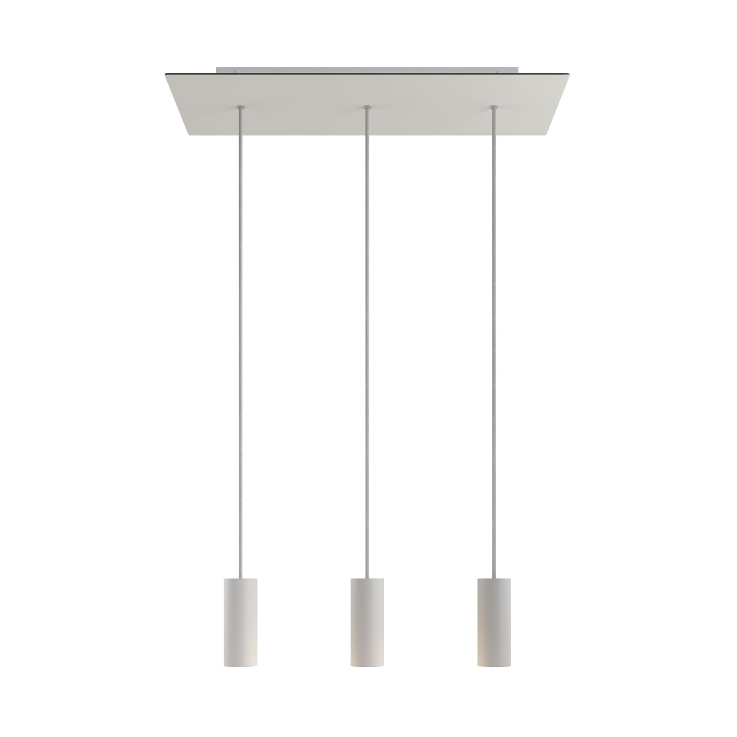 3 lichts-hanglamp voorzien van XXL rechthoekige Rose-One 675 mm compleet met strijkijzersnoer en Tub E14 metalen lampenkap