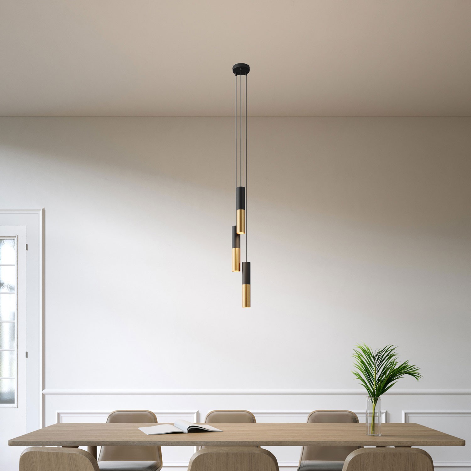 3 lichts-meervoudige hanglamp compleet met strijkijzersnoer en metalen lampenkap Dubbele Tub-E14