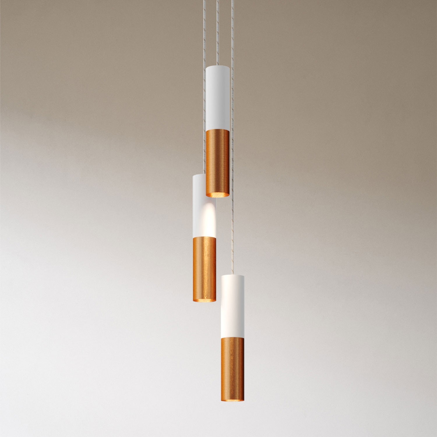3 lichts-meervoudige hanglamp compleet met strijkijzersnoer en metalen lampenkap Dubbele Tub-E14
