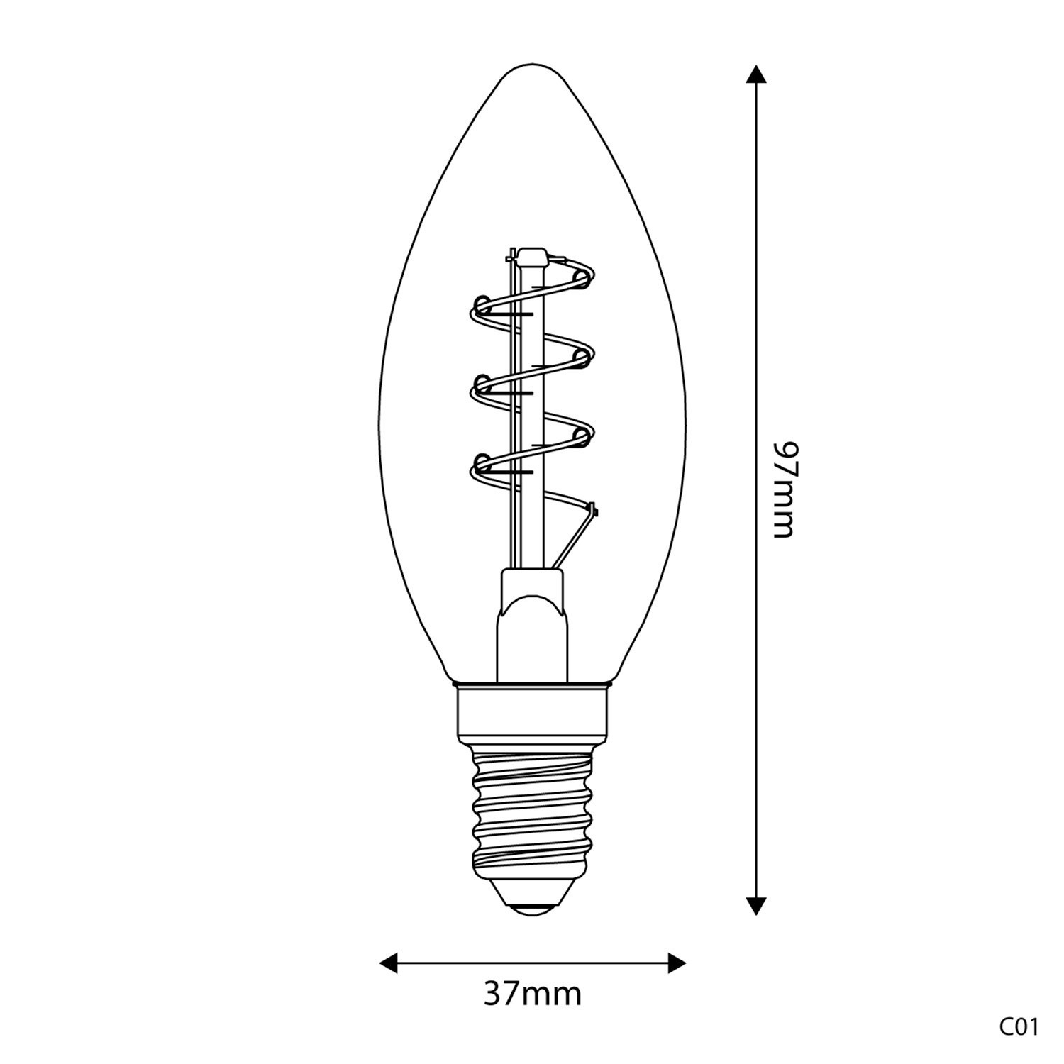 LED Gouden LED Carbon Filament lamp C01 Gebogen Spiraal Filament Kaars Lampje C35 2,5W E14 Dimbaar 1800K