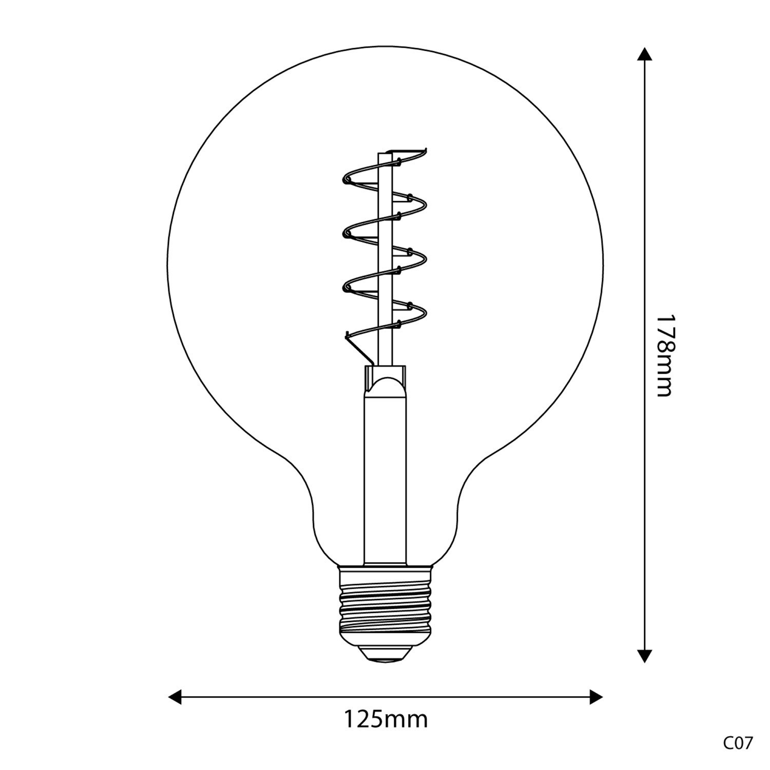LED Gouden LED Carbon Filament lamp C07 Gebogen Spiraal Globe G125 4W E27 Dimbaar 1800K