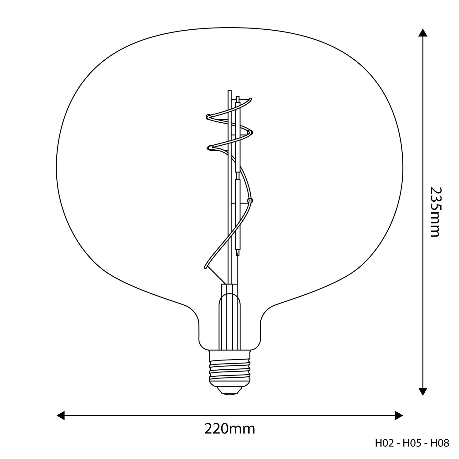 LED lamp in helder glas H02 Ellipse 220 10W E27 Dimbaar 2700K