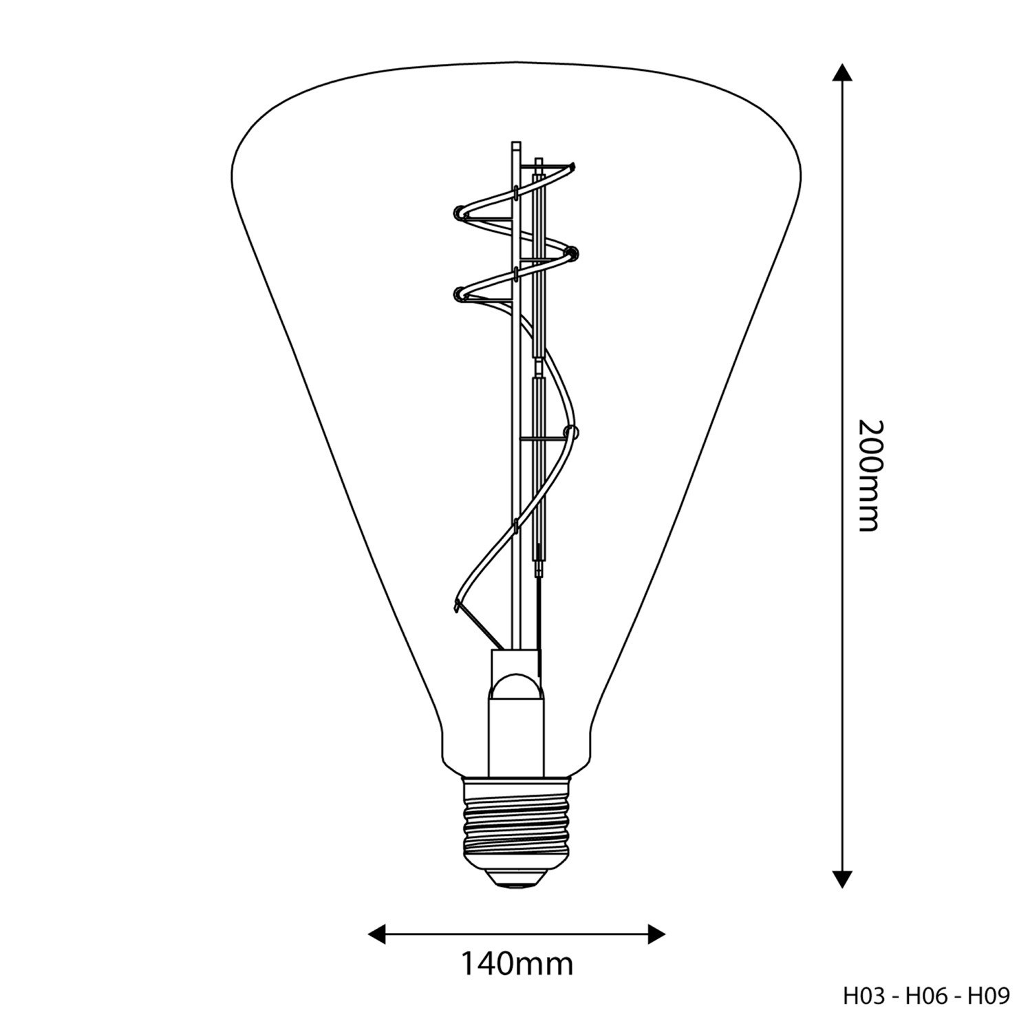 LED lamp in helder glas H03 Cone 140 10W E27 Dimbaar 2700K