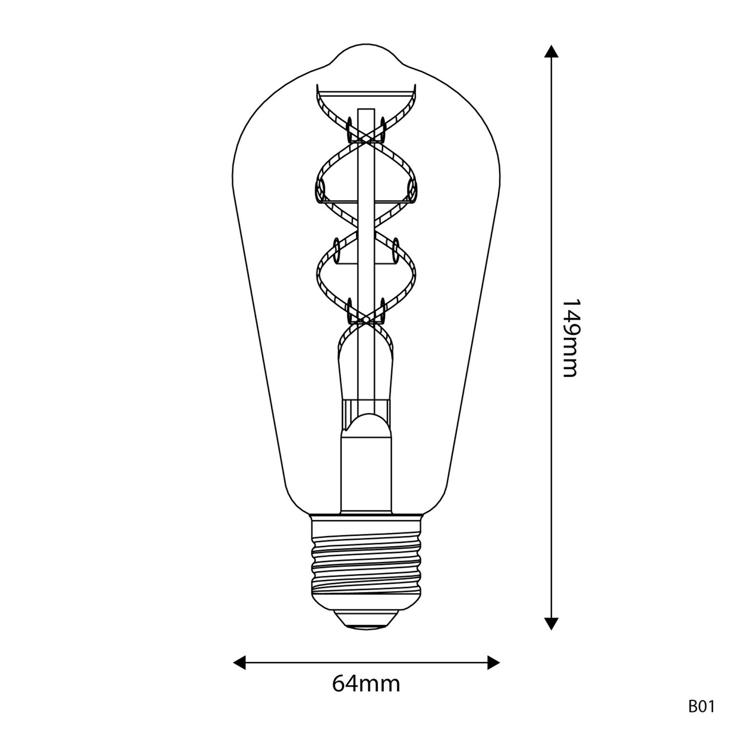 LED Lamp goud B01 5V Collectie Spiraal Filament Edison ST64 1,3W E27 Dimbaar 2500K