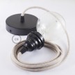 Lampe suspension pour Abat-jour câble textile Stripes Vieux Rose RD51