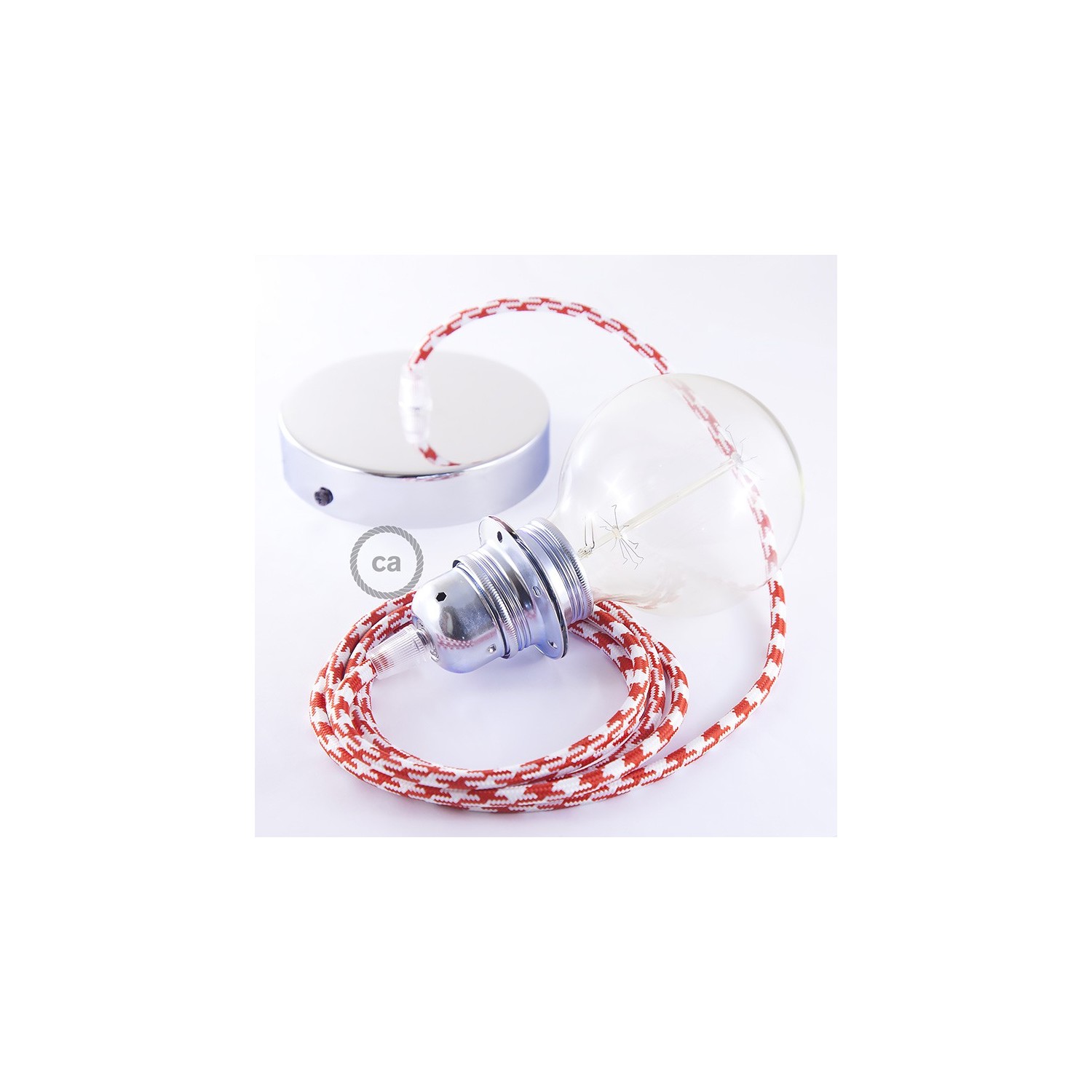 Lampe suspension pour Abat-jour câble textile Bicolore Rouge RP09
