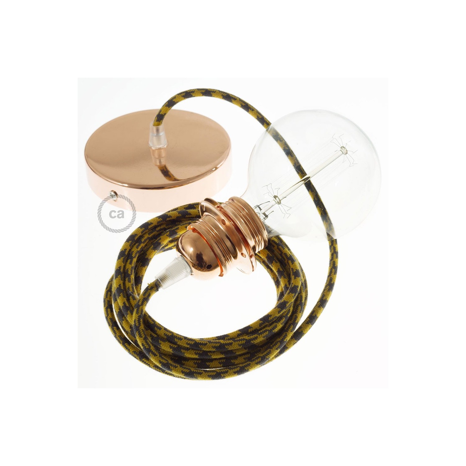 Lampe suspension pour Abat-jour câble textile Coton Bicolore Miel Doré and Anthracite RP27