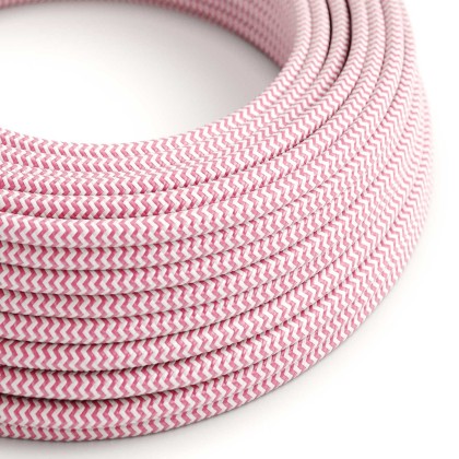 Câble textile Rose Fuchsia et Blanc Optique ZigZag brillant - L'Original Creative-Cables - RZ08 rond 2x0,75mm / 3x0,75mm