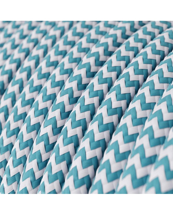 Câble textile Bleu Cyan et Blanc Optique ZigZag brillant - L'Original Creative-Cables - RZ11 rond 2x0,75mm / 3x0,75mm