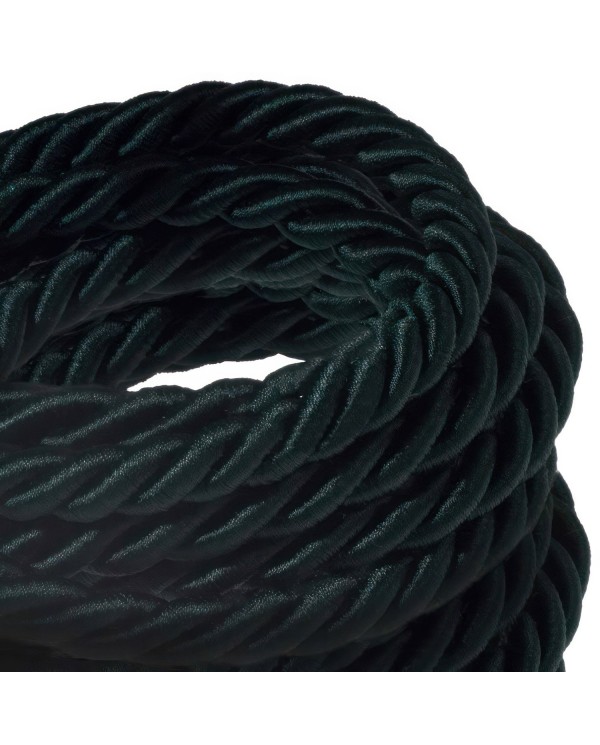 Electrische XL touwkabel, 3 x 0,75 mm. Binnenkabels bedekt met donkergroen textiel. Diameter 16 mm.