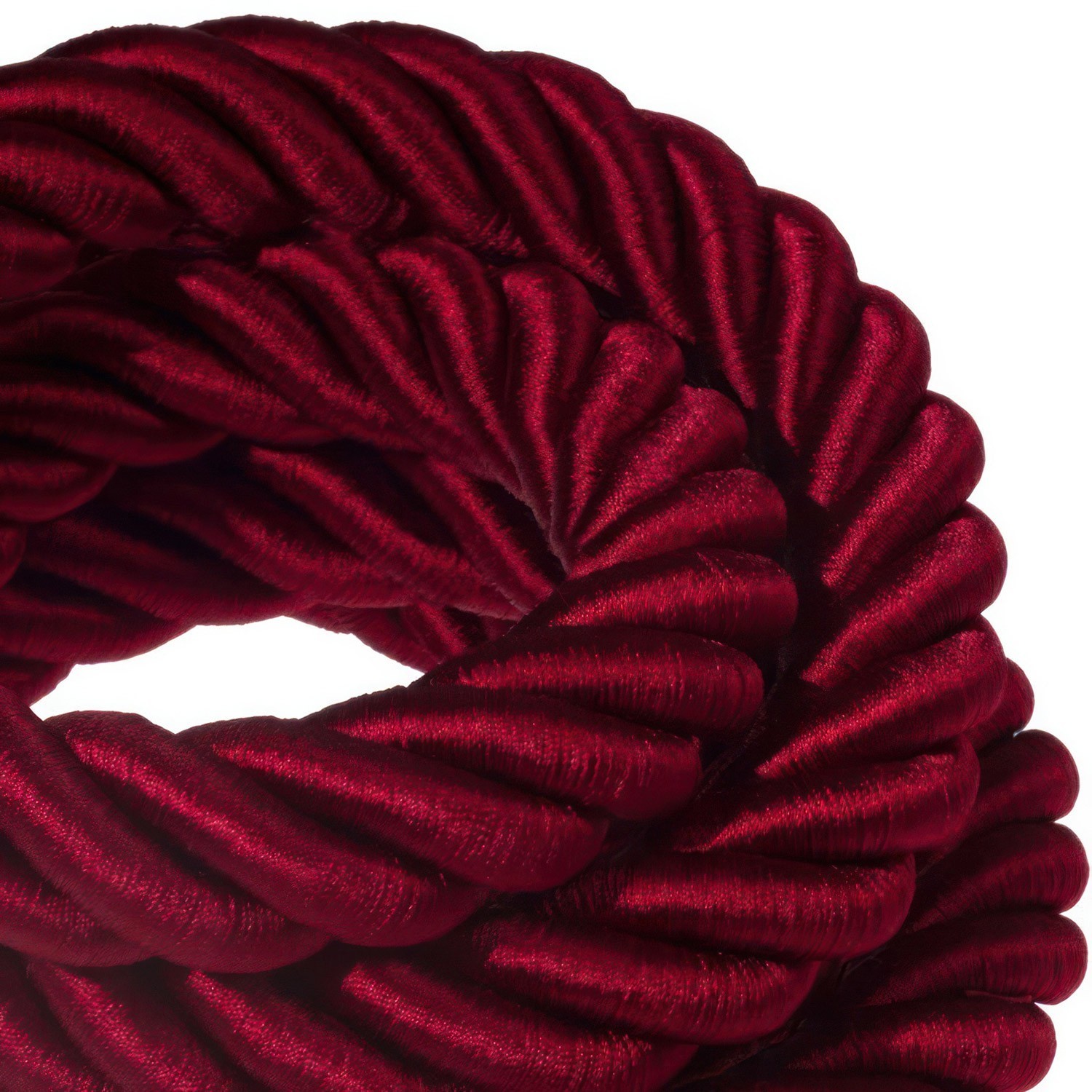 Electrische 3XL touwkabel, 3 x 0,75 mm. Binnenkabels bedekt met bordeaux textiel. Diameter 30 mm.