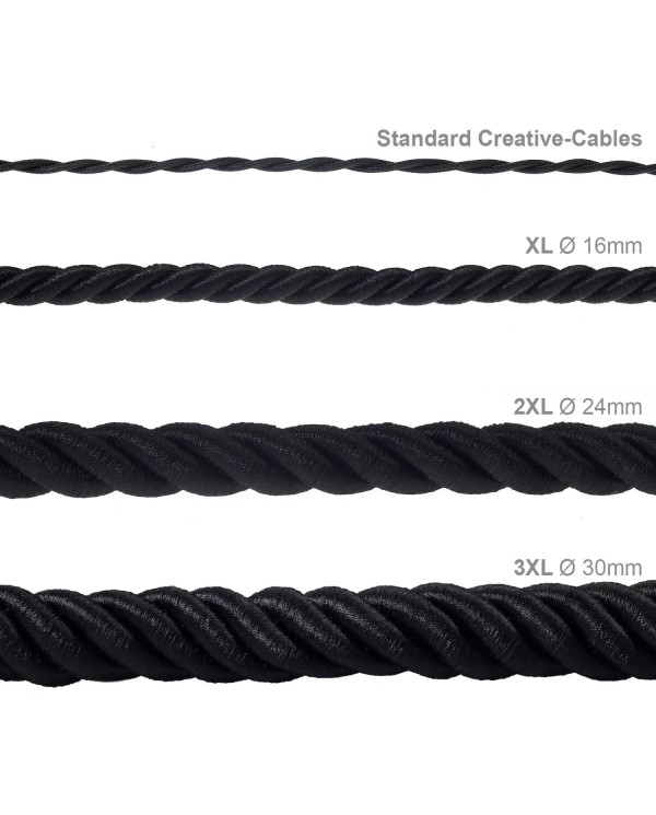 Corde 3XL, câble électrique 3x0,75. Revêtement en tissu noir brillant. Diamètre 30mm.