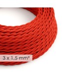 Fil Électrique De Large Section 3x1,50 Torsadé - Tissu Effet Soie Rouge TM09