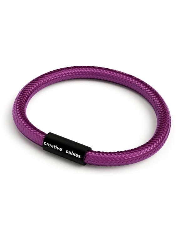 Bracelet avec fermoir magnétique noir mat et câble RM35 (effet soie tissu uni UltraViolet)