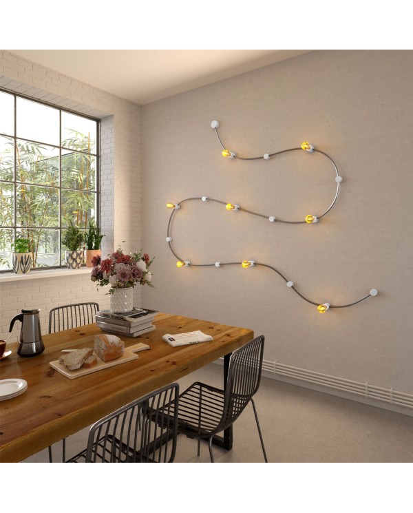 Fixation murale en bois pour câbles de guirlandes lumineuses et Filé system. Fabriqué en Italie