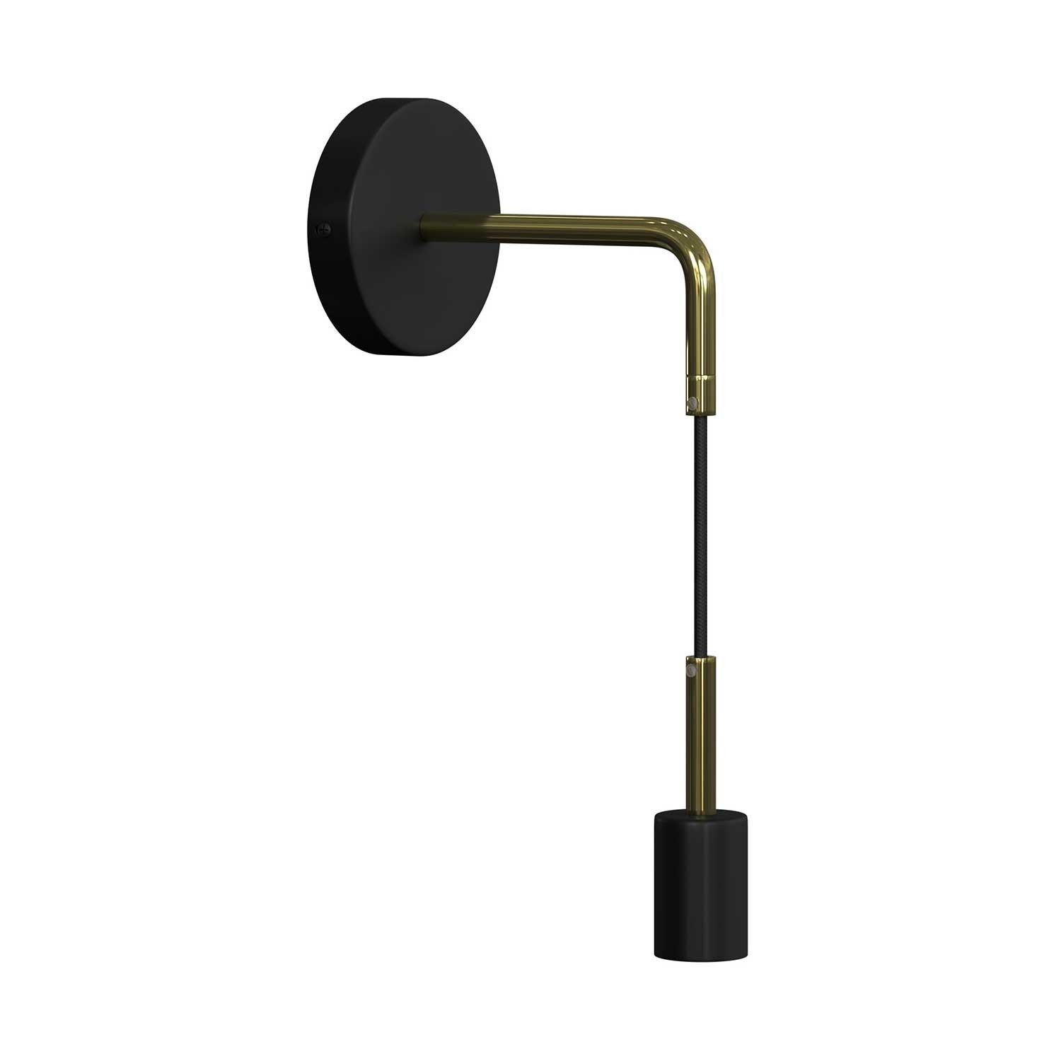 Fermaluce Metal, wandlamp met gebogen arm, textielkabel en metaalafwerking