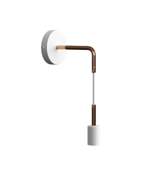 Fermaluce Metal, wandlamp met gebogen arm, textielkabel en metaalafwerking