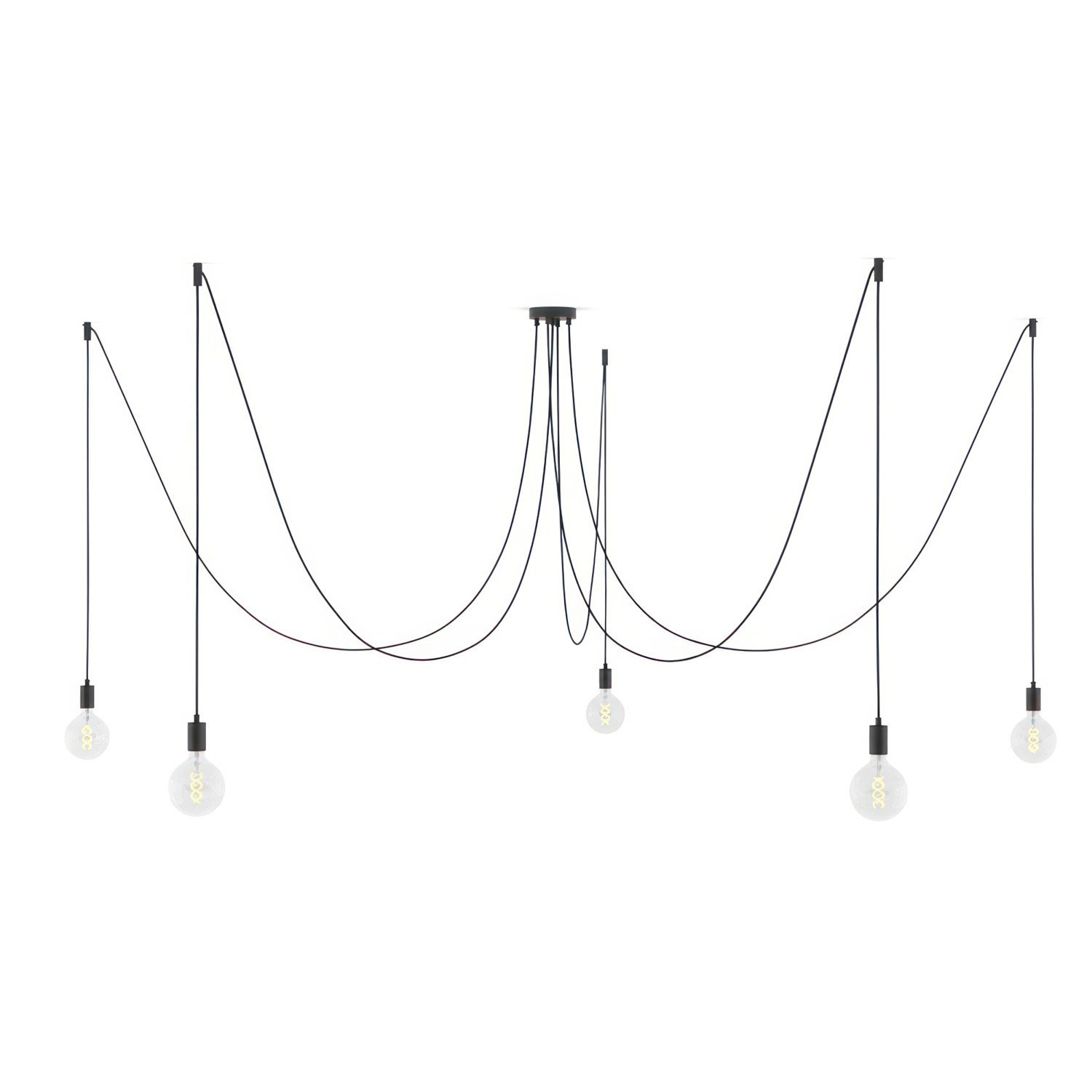 Spider - Hanglamp met 5 vallen. Gemaakt in Italië, compleet met lcihtbronnen, stoffen kabel en metalen afwerkingen