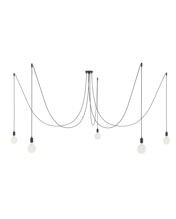 Spider - Hanglamp met 5 vallen. Gemaakt in Italië, compleet met lcihtbronnen, stoffen kabel en metalen afwerkingen