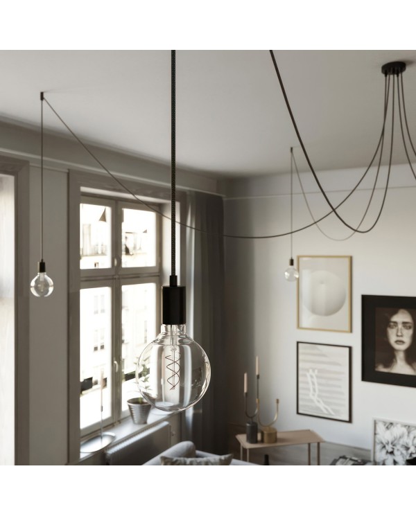 Spider - Hanglamp met 5 vallen. Gemaakt in Italië, compleet met lcihtbronnen, stoffen kabel en metalen afwerkingen