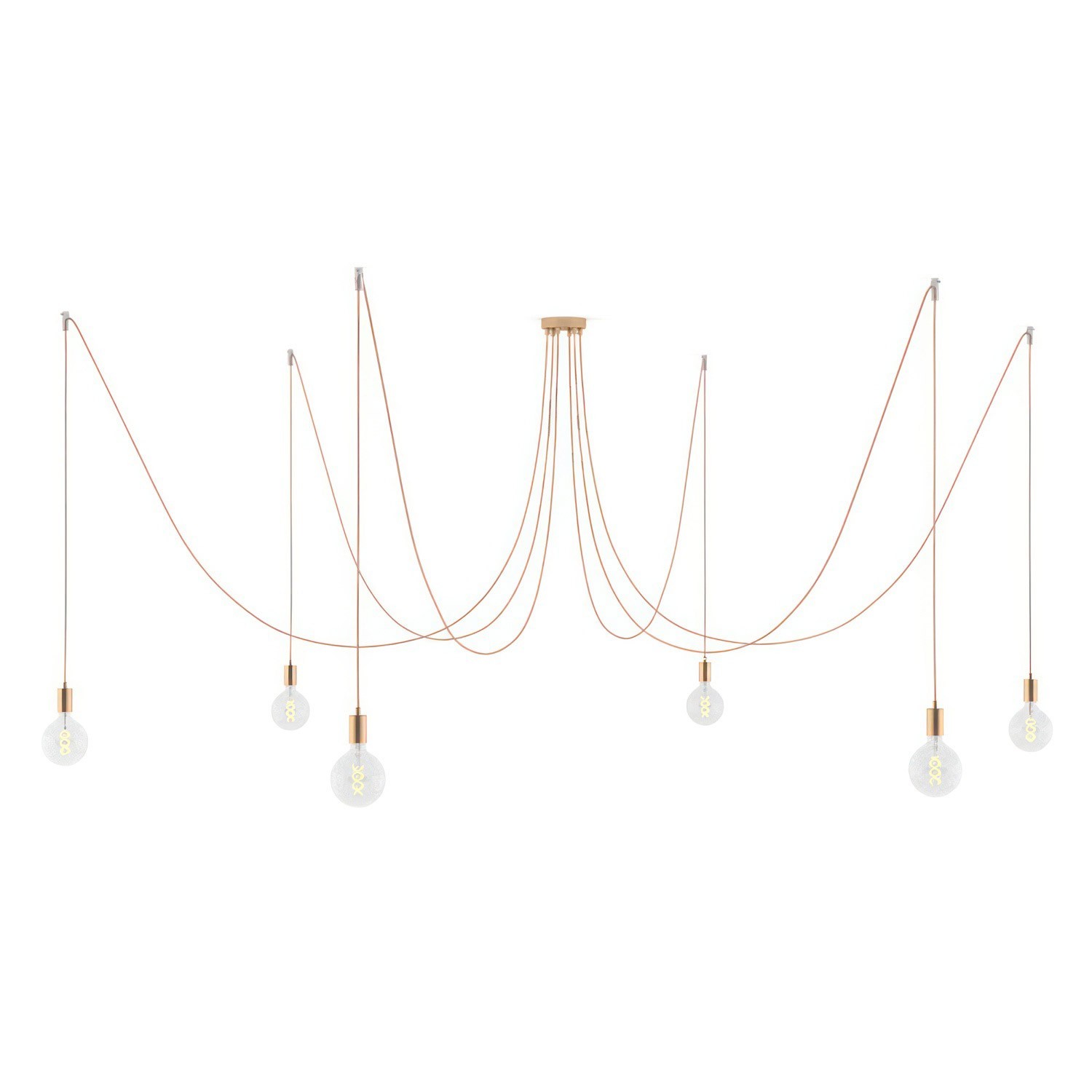 Spider - Hanglamp met 6 pendels Gemaakt in Italië, compleet met lichtbronnen, stoffen kabel en metalen afwerkingen