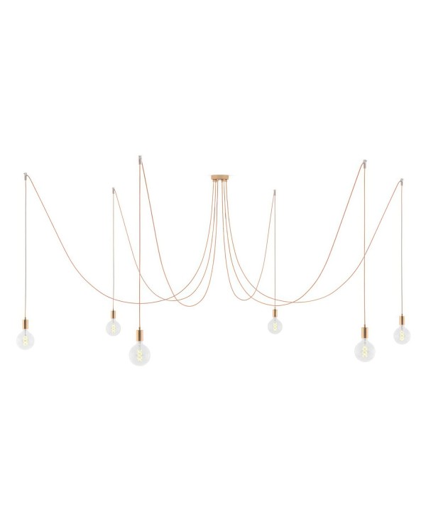 Spider - Hanglamp met 6 pendels Gemaakt in Italië, compleet met lichtbronnen, stoffen kabel en metalen afwerkingen