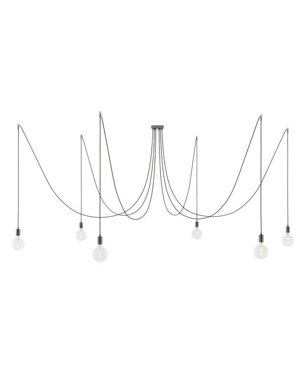 Spider - Hanglamp met 6 pendels Gemaakt in Italië, compleet met lichtbronnen, stoffen kabel en metalen afwerkingen