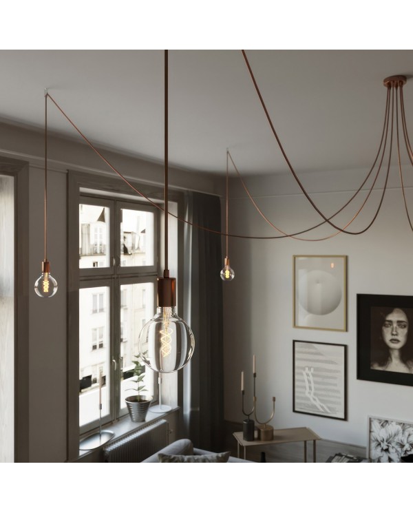 Spider - Hanglamp met 6 pendels Gemaakt in Italië, compleet met lichtbronnen, stoffen kabel en metalen afwerkingen
