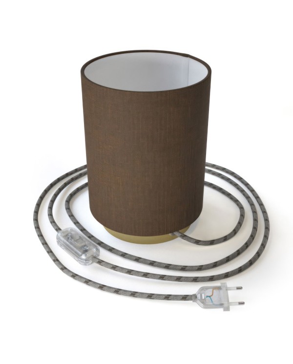 Posaluce Metal met camelot bruine lampenkap Cilindro, inclusief lichtbron, textielkabel, schakelaar en 2-polige stekker