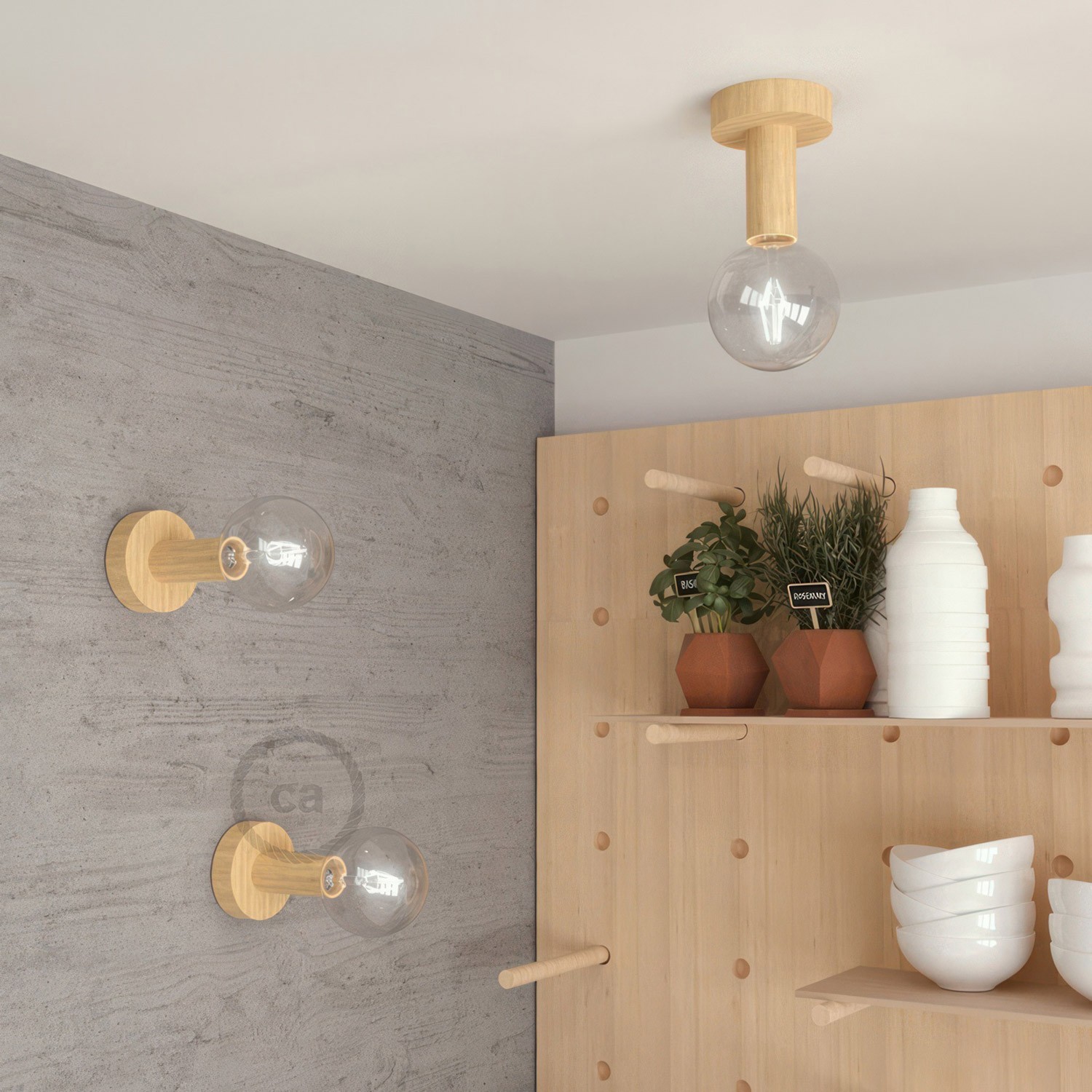 Fermaluce Wood M, houten wand- of plafondlamp