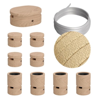 Kit Symmetric Filé system - avec câbles pour guirlande lumineuse de 5 mètres et 9 composants en bois pour intérieur - CN06