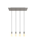 4 lichts-hanglamp voorzien van XXL rechthoekige Rose-One 675 mm compleet met strijkijzersnoer en metalen afwerking