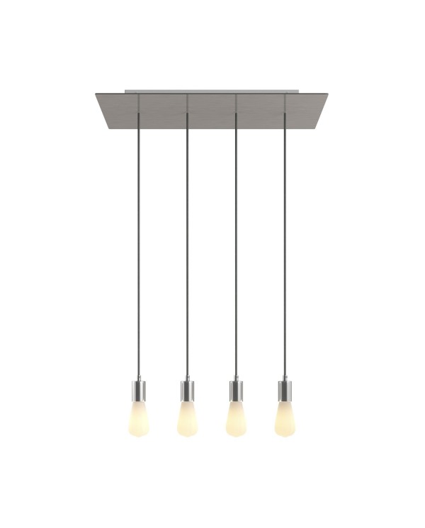 4 lichts-hanglamp voorzien van XXL rechthoekige Rose-One 675 mm compleet met strijkijzersnoer en metalen afwerking