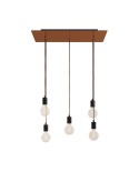 5 lichts-hanglamp voorzien van XXL rechthoekige Rose-One 675 mm compleet met strijkijzersnoer en metalen afwerking