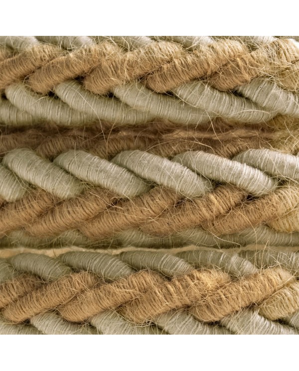 2XL gedraaid touw van jute en natuurlijk grijs linnen, 2x0,75 elektrische kabel. Diameter 24mm.