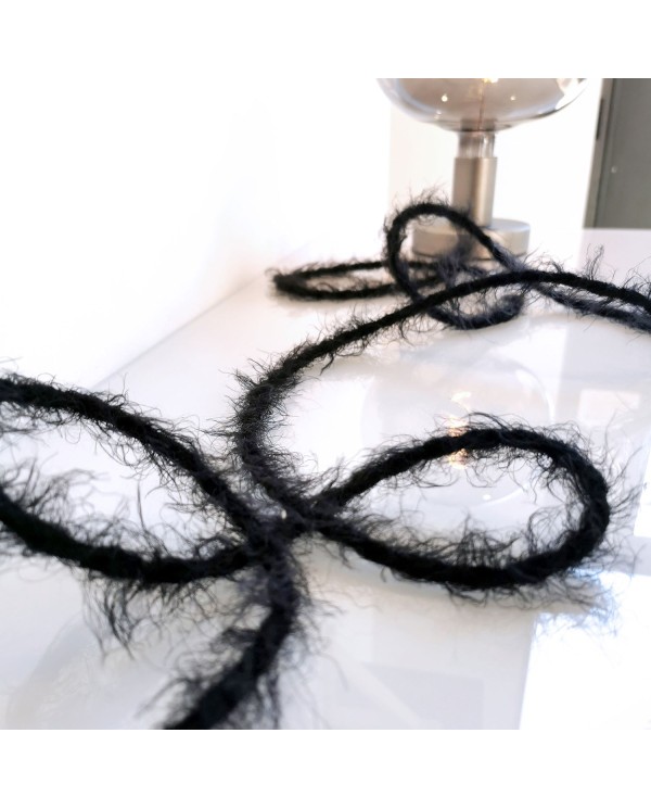 Burlesque gedraaide elektriciteitskabel bekleed met stof, pluizend harig effect, effen kleur zwart TP04