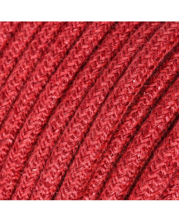 Ronde Elektriciteitskabel bekleed met Jute, Effen Stof - Kersenrood RN24