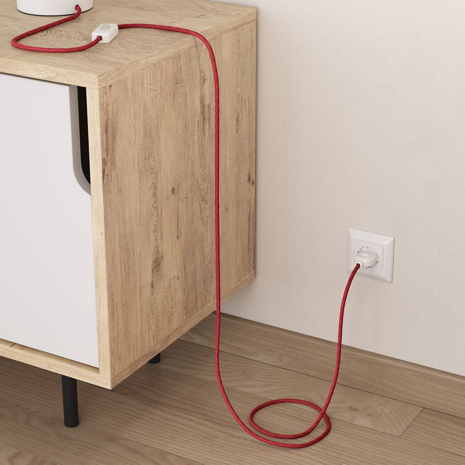 Ronde Elektriciteitskabel bekleed met Jute, Effen Stof - Kersenrood RN24