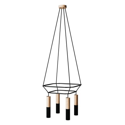 Lustre 2 Cage avec 4 bras Tub-E14 Double - Neutre - Noir