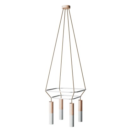 Lustre 2 Cage avec 4 bras Tub-E14 Double - Neutre - Blanc mat
