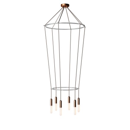Lustre 2 Cage avec 6 bras P-Light - Cuivre satiné