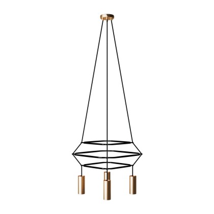 Lustre 3 Cage avec 4 bras Tub-E14 - Bronze satiné